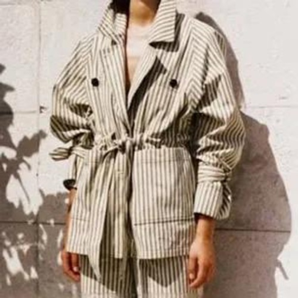 Mara Hoffman Arlo Jacket Cream/Green‎ Safari Style Heavy Twill Jacket Size Large
